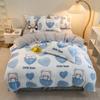 Cute Cartoon Strawberry Printed Duvet Cover Coral Fleece Autumn Winter Bed 4 Piece Set Wear Resistant Machine Washable Bedding