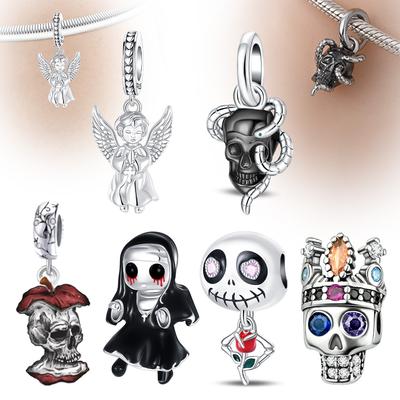 Korona Czaszka Anioł Zakonnica Halloween Wisiorek Biżuteria Koraliki Do Oryginalnej Bransoletki Plata De Ley Butikowe Zawieszki Prezent