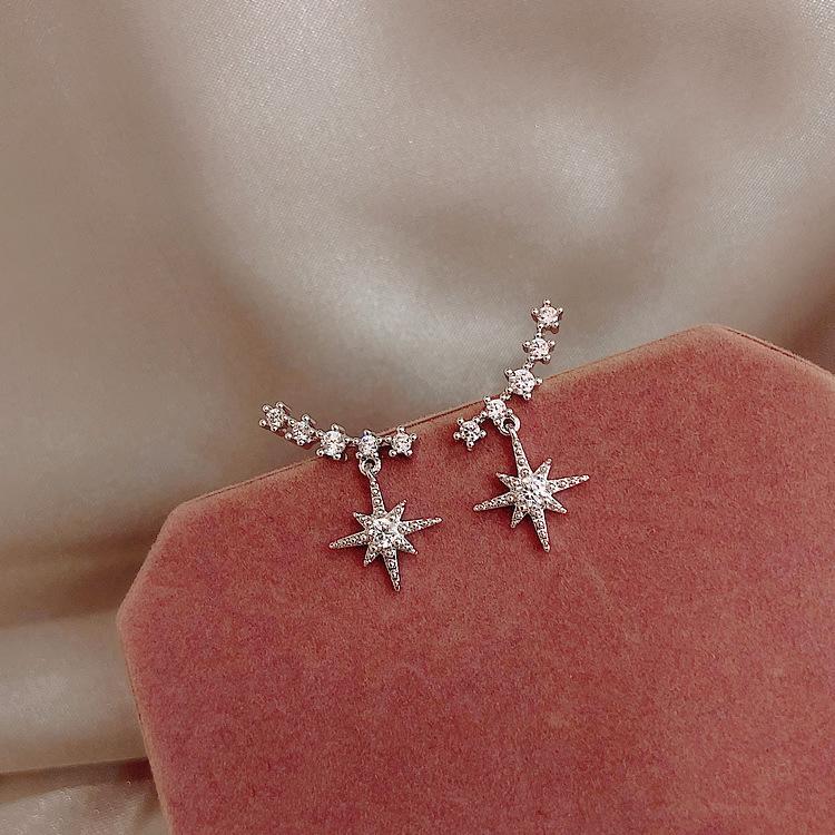 Temperament Shiny Gold Color Zircon Star Dangle Earrings for Women New Korean Fashion Charm Party Stud Jewelry Accessories Gift