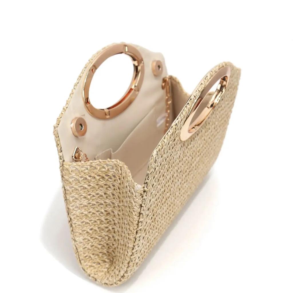 Ladies Straw Handbag Evening Bags Pearl Flip Cover Cosmetic Bag Beach Holiday Essential Handheld Envelope Clutch Handbags