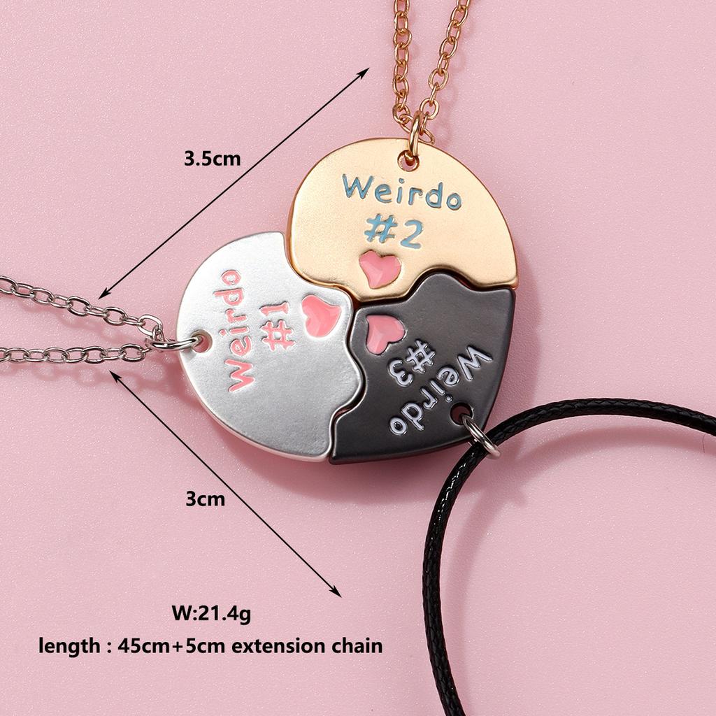 Children's Necklace Three-piece Girlfriend Love Splicing Magnetic Necklace Alloy Dripping Oil Heart-shaped Clavicle Chain