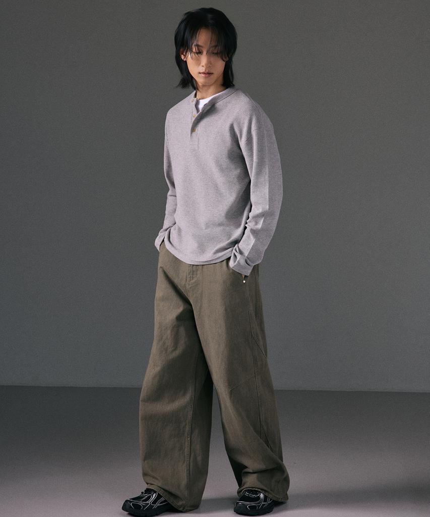 LXT Natural Washed Cotton Wide Straight Pants [Khaki]