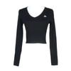 Korean Style V-Neck Saturn Embroidered Slim Knit Top for Women