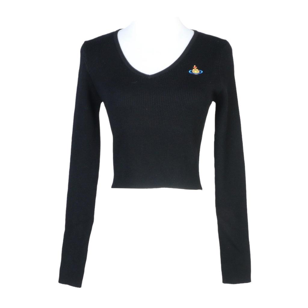 Korean Style V-Neck Saturn Embroidered Slim Knit Top for Women