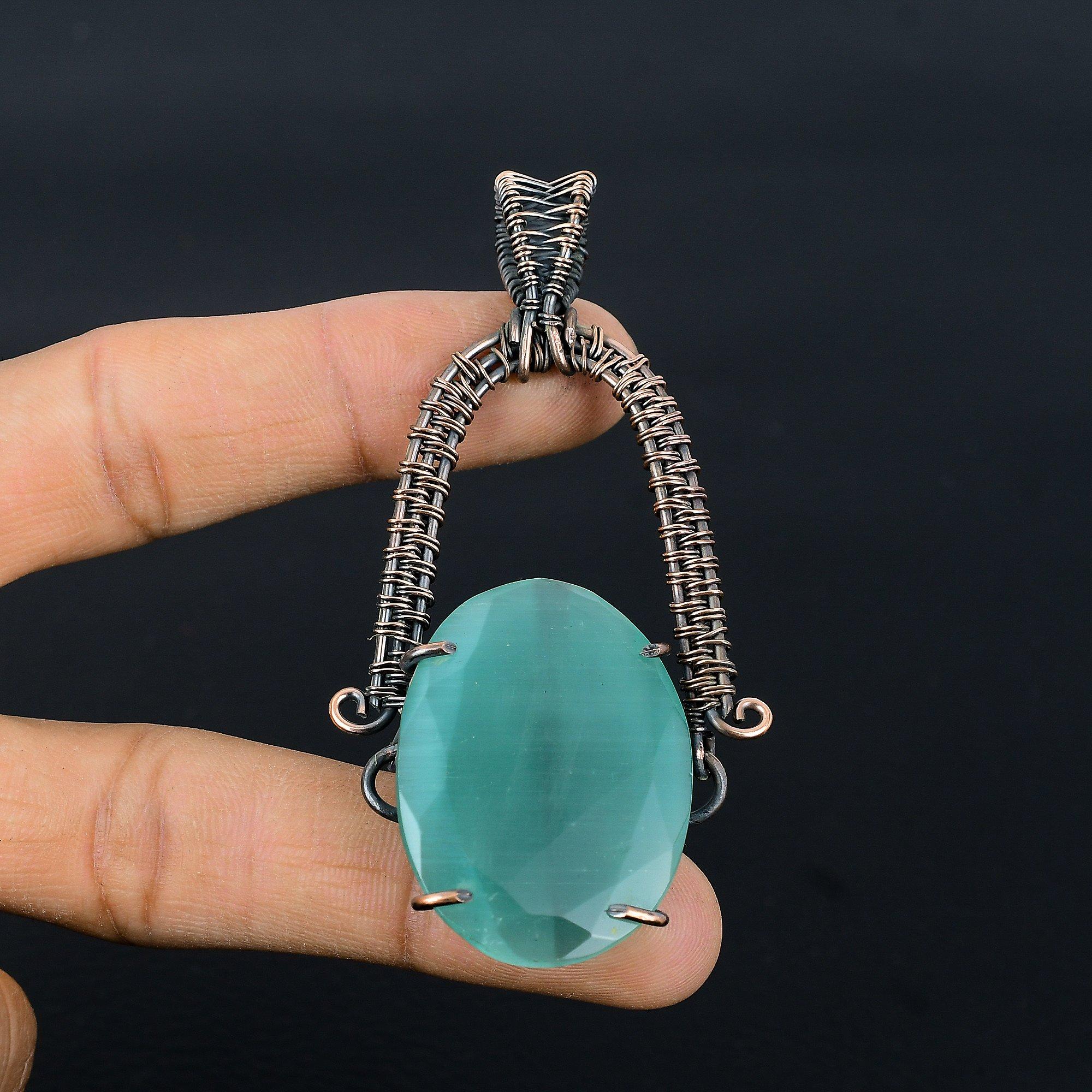 

Monalisa Pendant, 999 Copper Wire Wrapped Pendant Handmade Gemstone Jewelry, Gifts For Wife Brand New Pendant 2.55 Inches