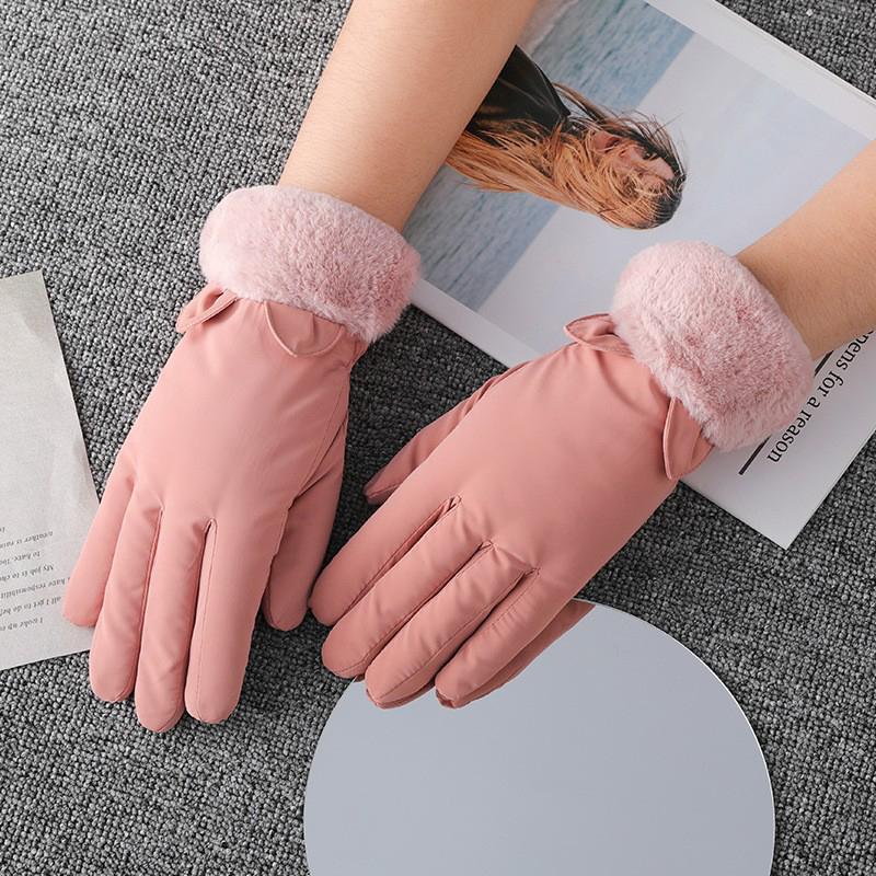 Guanti da Ciclismo da Esterno Touch Screen Antivento e Impermeabili Spessi Caldi con Fiocco per Donna