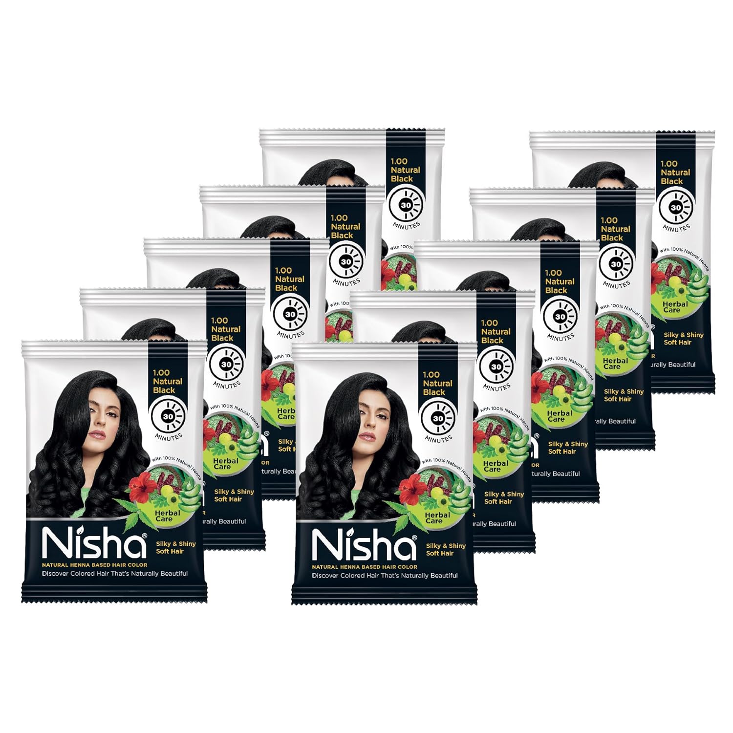 

Nisha Natural Black Henna Hair Color Powder Pack Of 10 X 10 g Ammonia Free Grey Coverage For Men Women All Hair Types