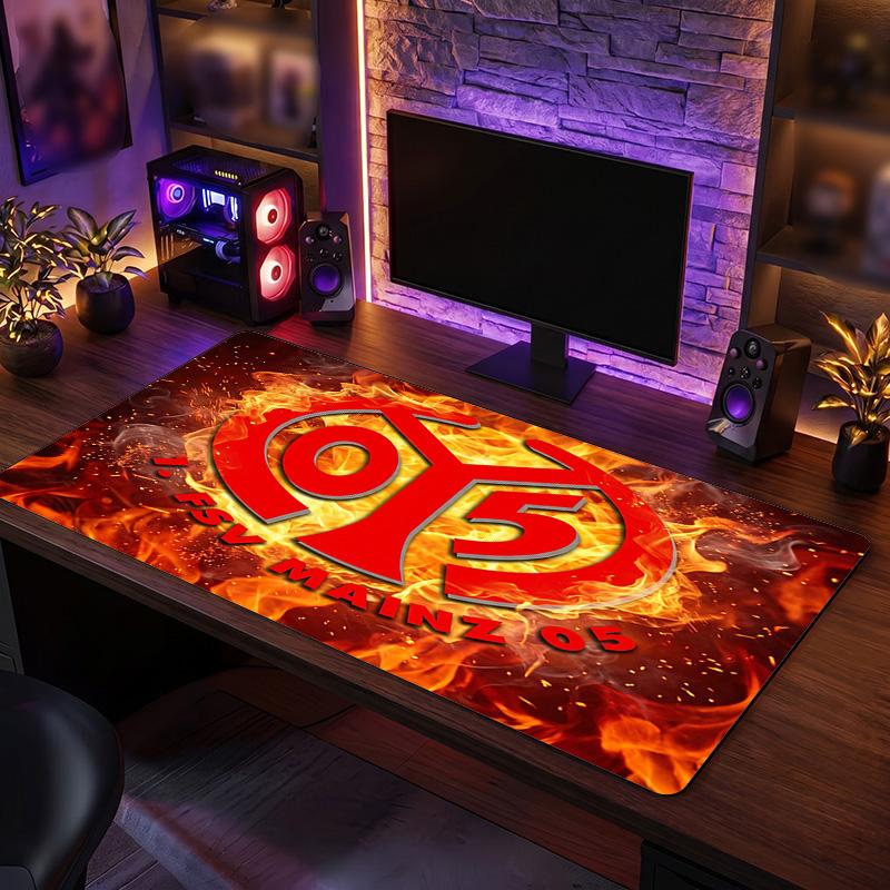 Mainz FC Theme Pattern Mouse Pad, Soccer Logo Design XXL Gaming Desk Mat Non-Slip Computer Mouse Pad