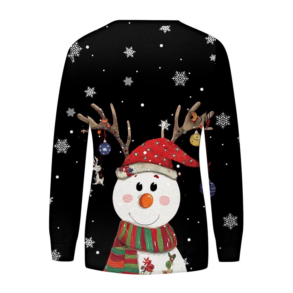 Women's Fashion Casual Long Sleeve Christmas Printed Neck Sweatshirt Top