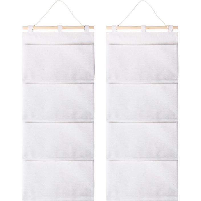 Klmnop 2 Pcs Fish Extender Hanging Organizer with 4 Pockets, Cotton Linen Wall Hanging Storage Bag for Cruise Travel Cabin Door Exchange Gifts(White) белый