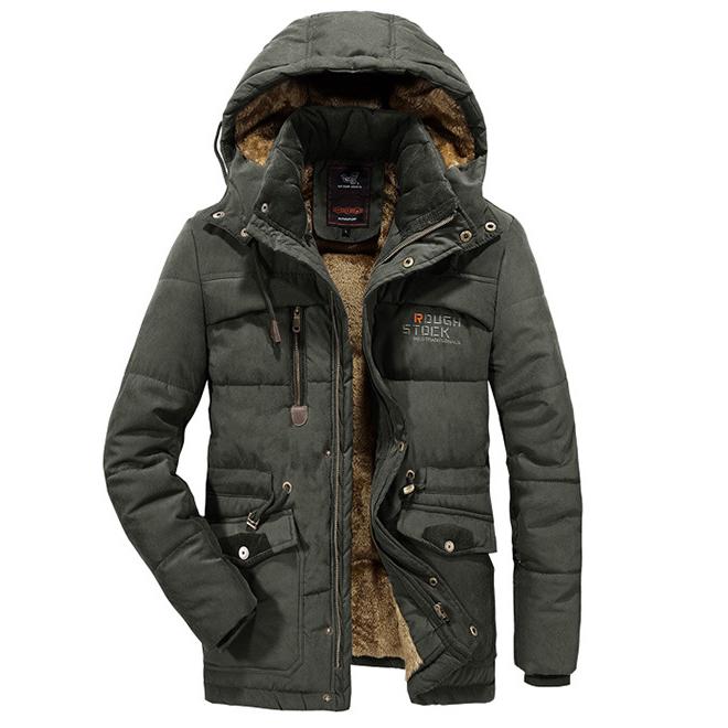 Winter Fur Hooded  windproof Coat Pockets Fleece metal zipper Men  Thick Warm Jacket