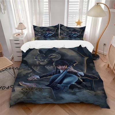 3pcs Wednesday Addams Duvet Cover Set, 1 Duvet Cover + 2 Pillowcases (No Insert), High-Definition Print, Home & Dorm Set Yy251208067