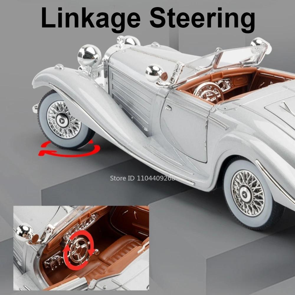 1:24 Scale 500K 300SL Vintage Car Toy Model Alloy Diecast Doors Opened Sound Light Pull Back Miniature Models Hobby Ornament