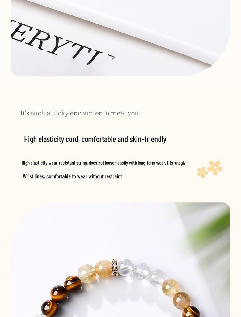 Yellow Tiger Eye & White Crystal Retro Bracelet - Light Luxury Niche Design for Women