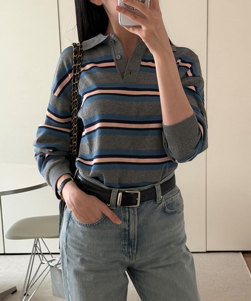 CGP (Women) Striped Collar Knit - Gray
