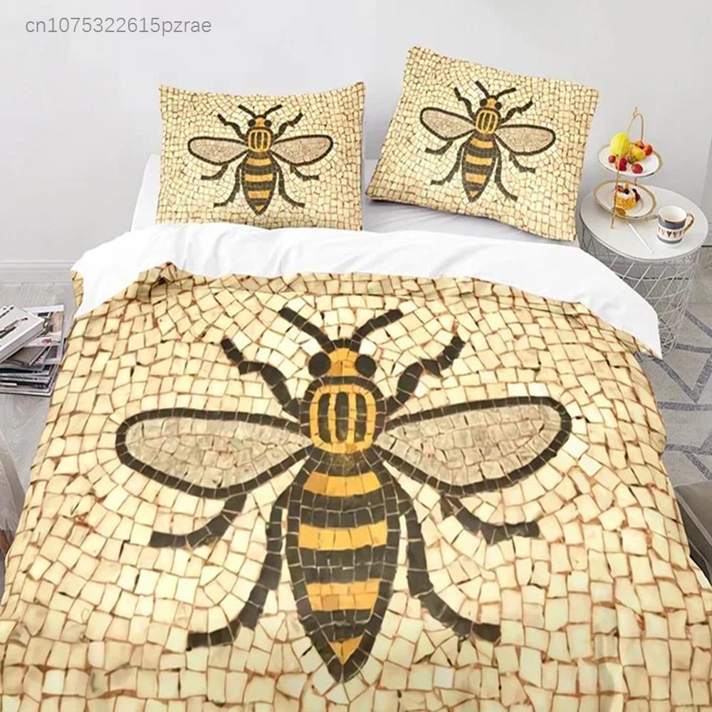 Capa de Edredom Abelha de Desenho Animado Conjunto de Roupa de Cama Inseto Abelha Microfibra Capa de Edredom Animal Selvagem King Para Adolescentes Meninos Decoração de Casa Kawaii