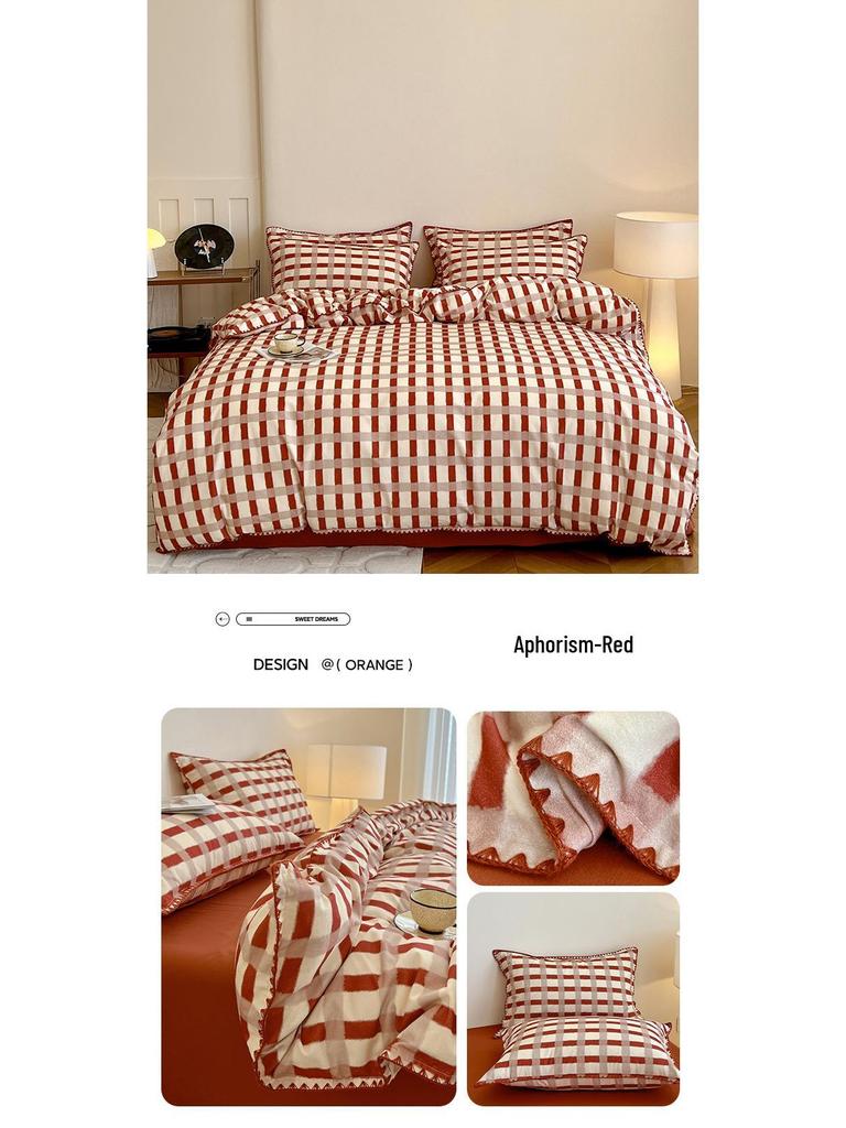 2025 New All-Cotton Flannel Bedding Set: Thick Quilt Cover, Triangular Edge, Warm Bed Sheet