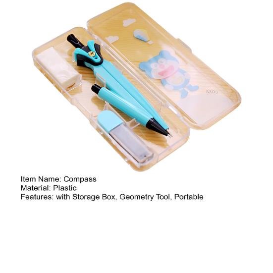 Students Compass Set with Lead Eraser Storage Box Math Learning Drawing Compass Geometry Tool Classroom School Office Supplies