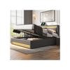Lit rembourré - MUVOE - 140 x 200 cm - USB - Éclairage LED - Rangement intégré