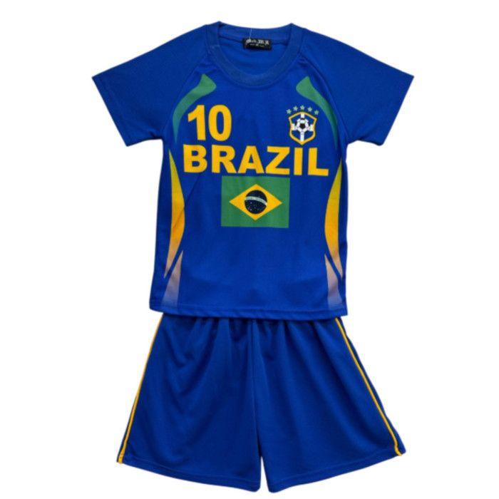 Ensemble foot enfant inspiré du Brésil – Maillot + short bleu - - Bleu