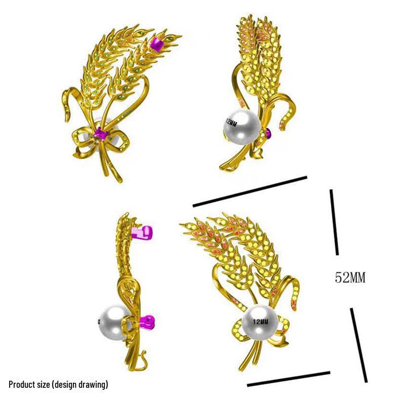 High-End Wheat Ear Brooch: Gold-Plated Zircon & Pearl Pin for Autumn/Winter Coats