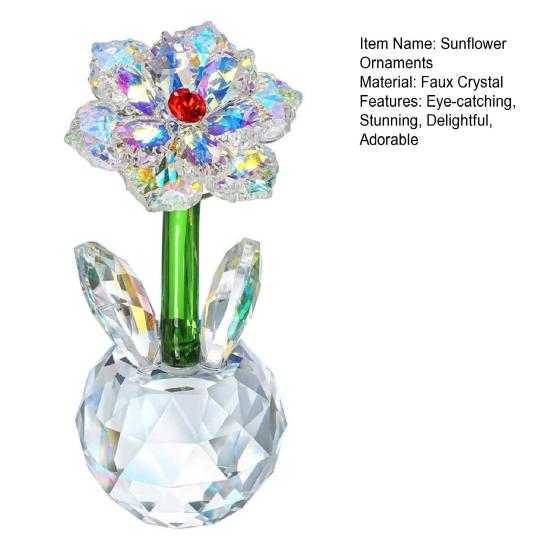 Faux Crystal Sunflower Figurine Glass Flower Ornament Collectible Desk Sunflower Statue for Table Window Car Decor