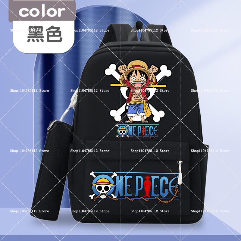 2pcs One Piece Backpack with Pencil Case Student Schoolbag Casual Large Capacity Backpack Boys Men Cartoon Anime Bookbag Gift