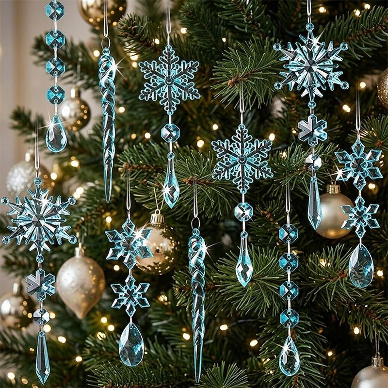 2026 Snowflake Icicle Pendant Set: Transparent Acrylic Christmas Ornaments