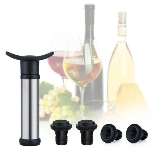 Vacuum Wine with Saver Pump 4 Stoppers Bottle Sealer Preserver Stainless Steel Wine