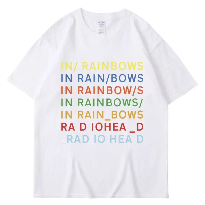 British Rock Band Radiohead T Shirt Music Album in Rainbows Unisexs Short Sleeve Hip Hop Gothic Loose Tshirts Streetwear M