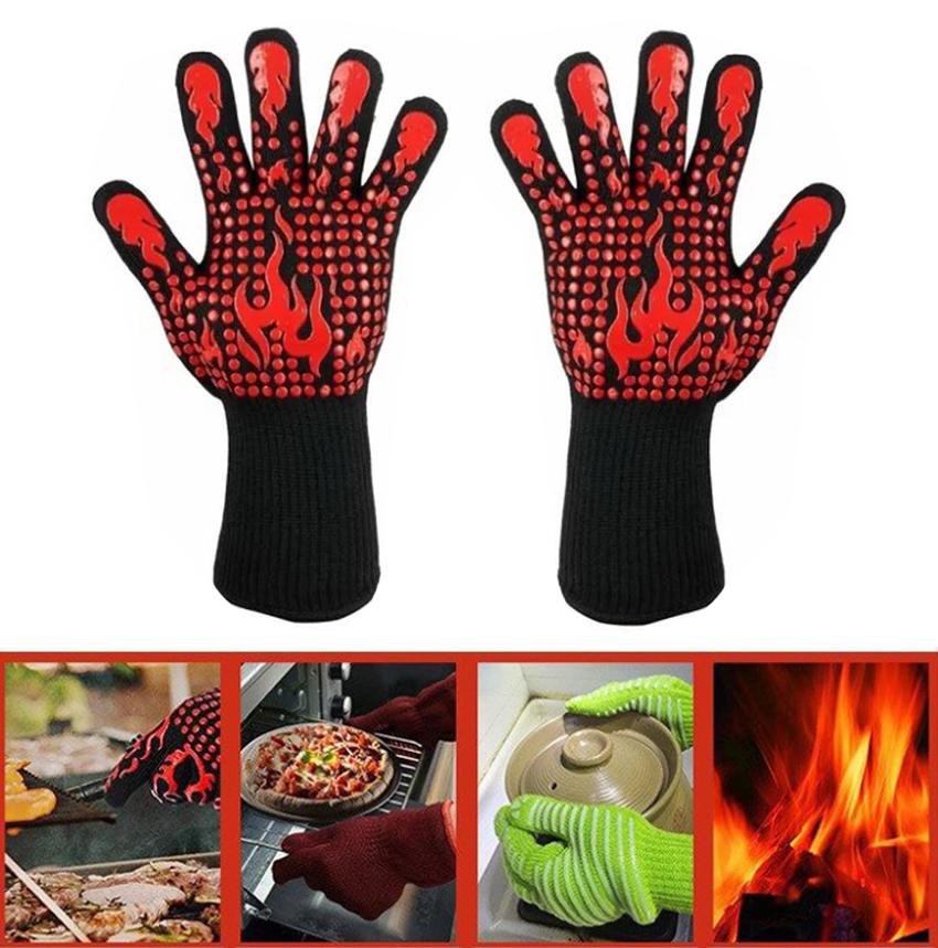 BBQ Gloves 1472 Fahrenheit  Heat Resistant Grilling Gloves Nonslip Silicone for Barbecue Cooking Baking