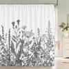 Nordic Style Flower Leaf Plant Printed Fabric Shower Curtains Floral Bath Screen Waterproof Products Bathroom Decor With Hooks