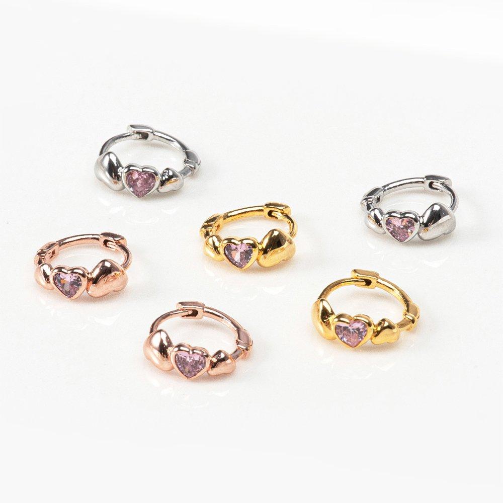 Pink Q Heart One-Touch Silver Earrings