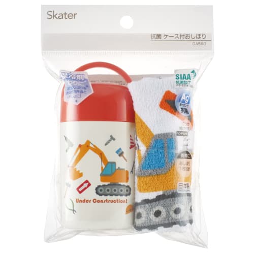 Skater Wet Towel Set with Case, Kids', Made in Japan, Working Vehicles, Boys', OA5AG-A
