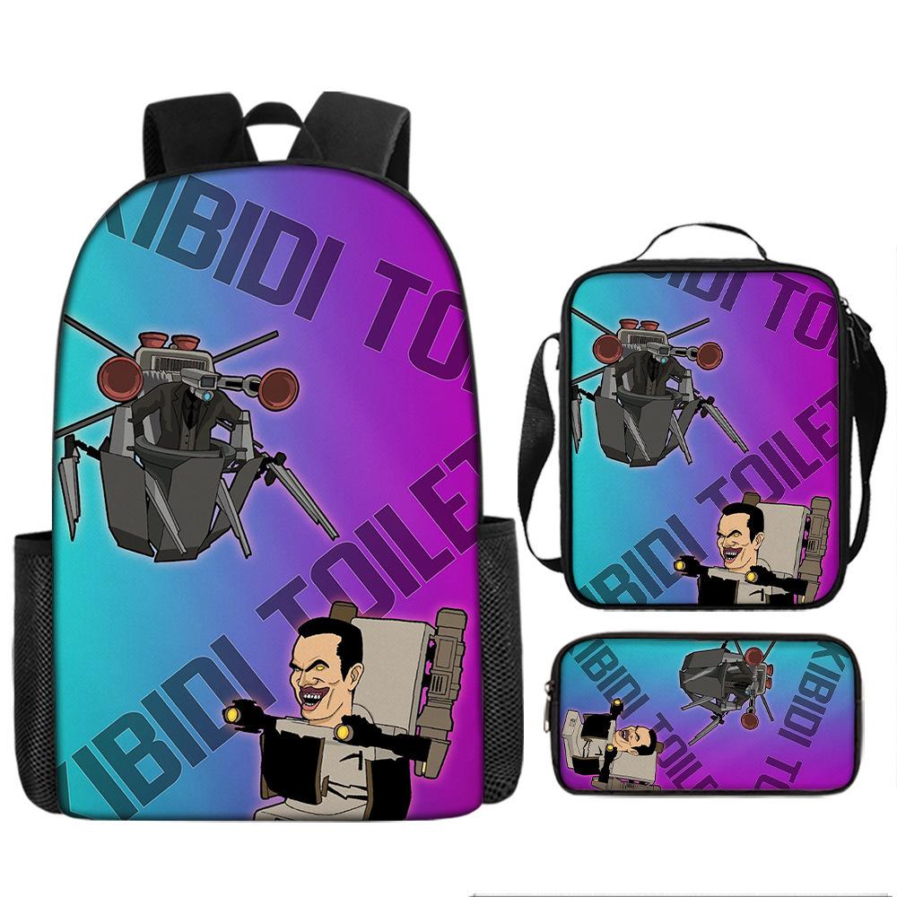 Luxe Nieuwigheid Bijzonder Cool Skibidi Toilet 3D Print 3 stuks/Set leerling Schooltassen Laptop Dagrugzak Rugzak Lunchtas Etui