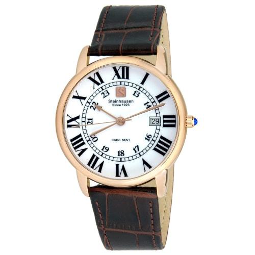 Steinhausen Men's S0721 Classic Delemont Swiss Quartz Rose Gold Stainless Steel Watch with Brown Leather Band