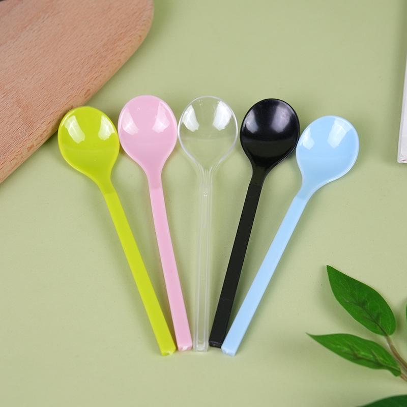Disposable Long Handle Plastic Spoon for Fruit Salad, Cake, Ice Cream, and Yogurt - 13 Cm