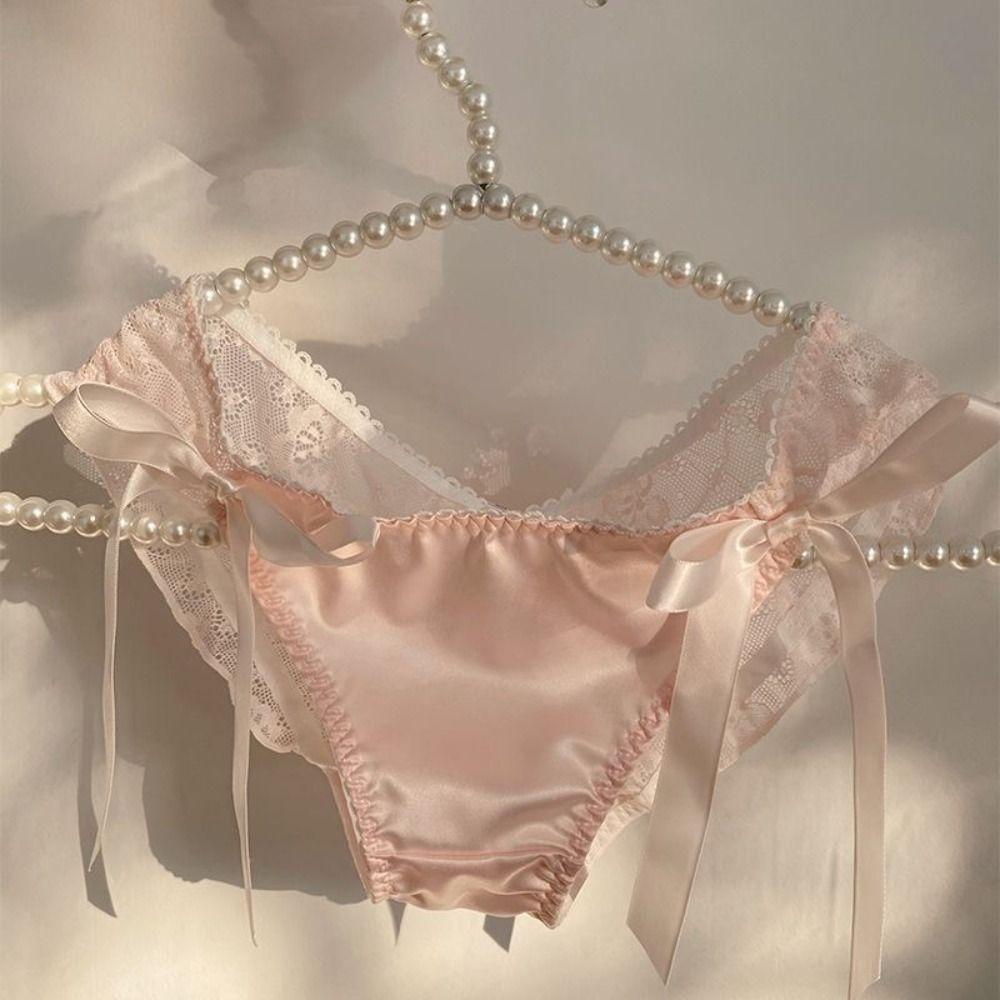 Solid Color Low-Waist Panties Ribbon Women Briefs Thin Lace Bow Underwear  Girl