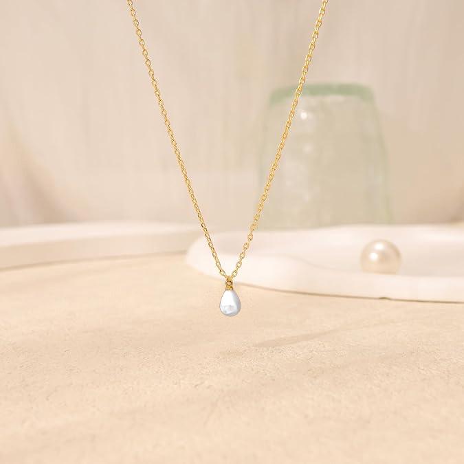 Elegant Faux Pearl Water Drop Titanium Steel Choker Necklace for Women
