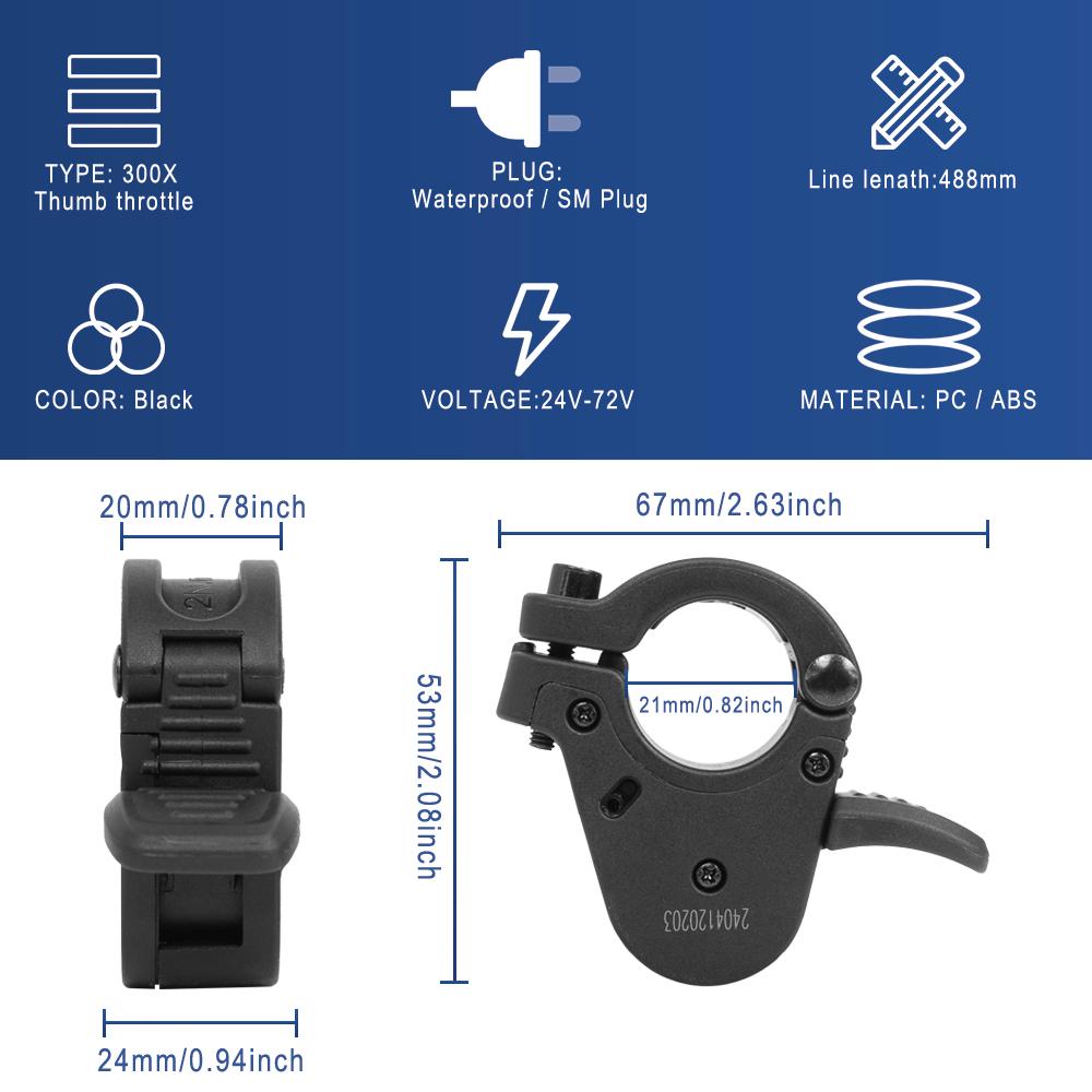 300X Throttle for Electric Bicycle Scooter Thumb Accelerator 24V 36V 48V 72V Right/Left Hand Universal Accessory Throttles 2