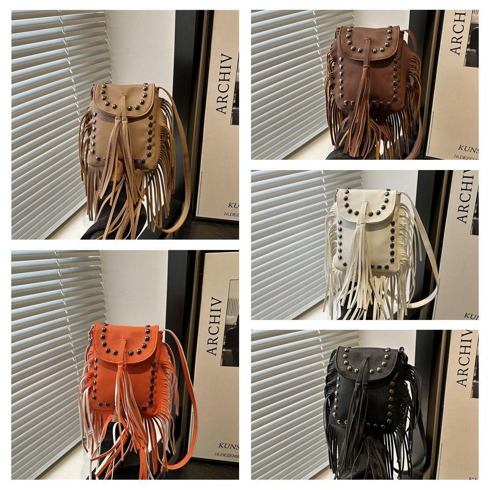 Riveted Tassel Shoulder Bag Korean Style Crossbody Bag Fashion Leather Handbag Women
