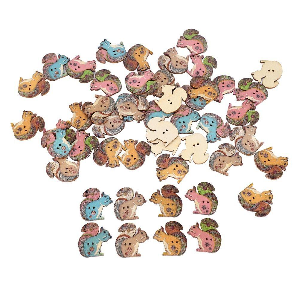 100pcs Assorted Colors Wood Buttons 1.18in Long Animal Buttons Craft Buttons DIY Decoration