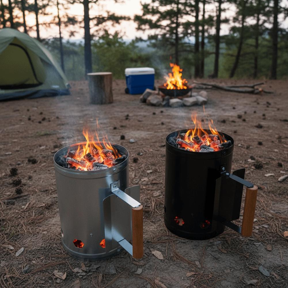 With Handle BBQ Carbon Barrel Stainless Steel Charcoal Bucket Grilling