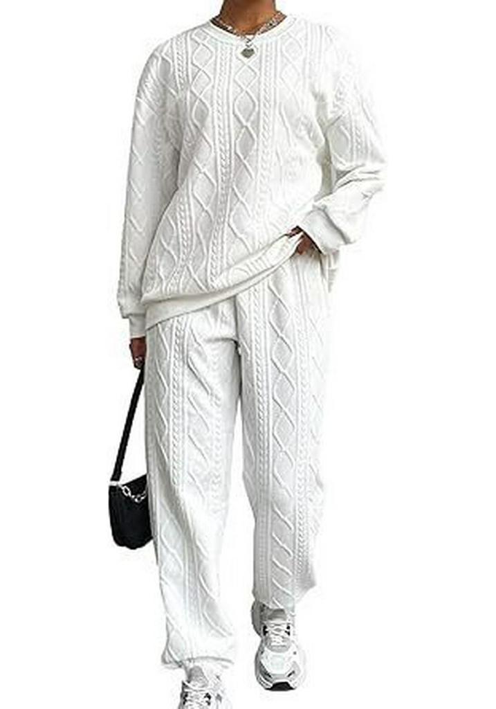 Damen Herbst/Winter 2025 Europäische & Amerikanische Mode Gerippte Jacquard-Langhosen Lässiges Zweiteiler-Set