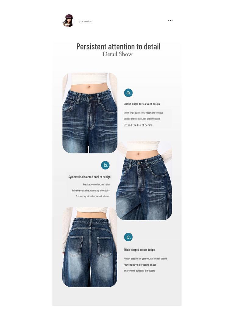 2025 Nieuwe Retro Blauwe Hoge Taille Afslankende Wijde Pijp Jeans voor Dames