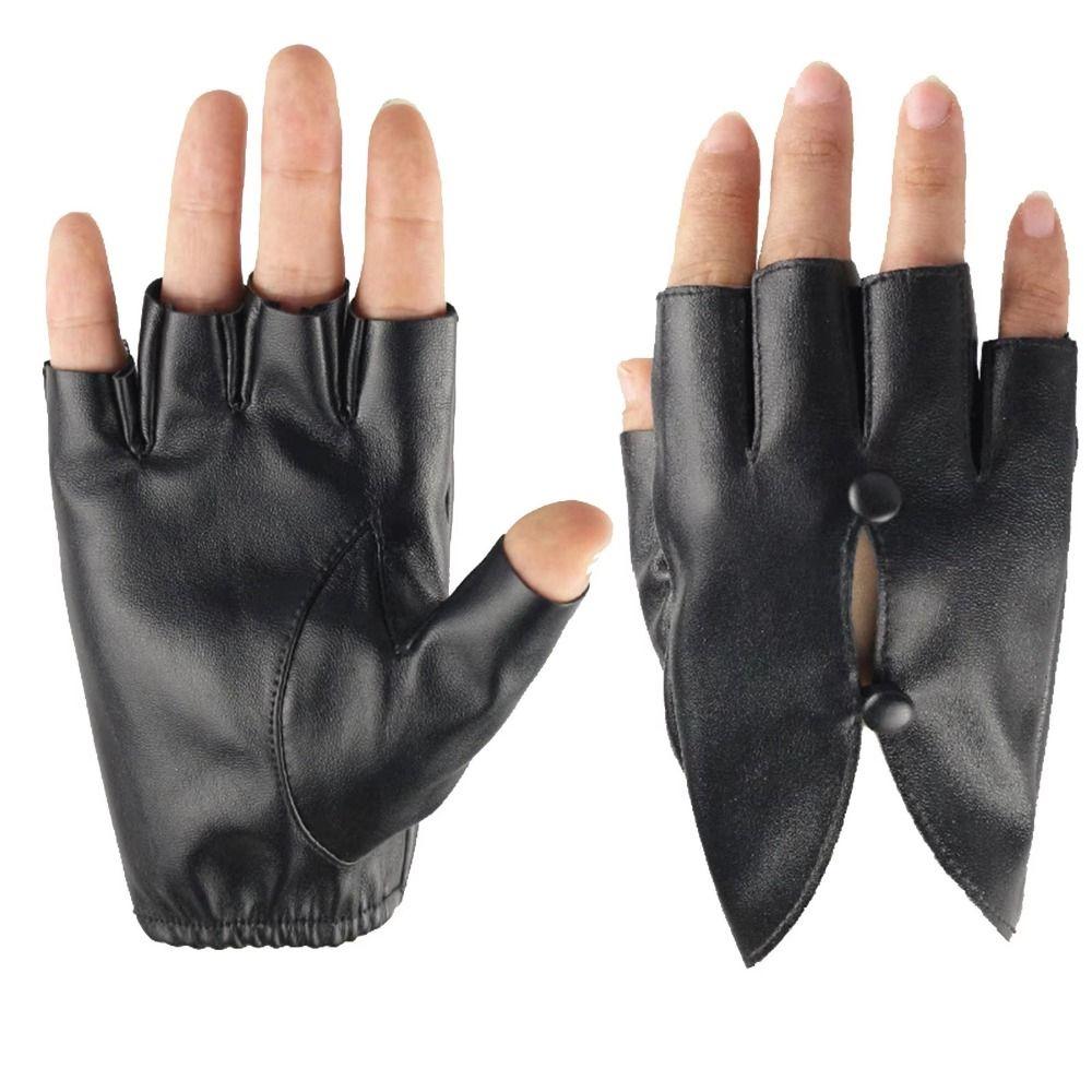 PU Leather Half Finger Gloves Button Hole Leather Gloves Stylish Women Leather Gloves  Performance