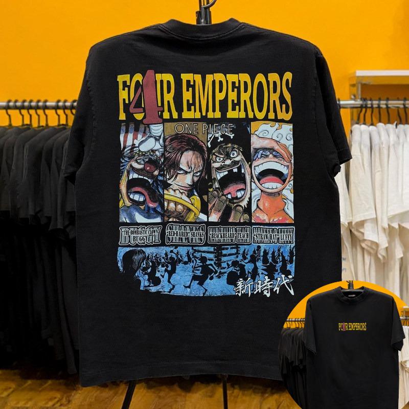 

ONE PIECE Four Emoerors Pure Cotton Casual Tshirt Round Neck Short Sleeve Clothing Summer Sports Casual Short Sleeve Popular Top 4XL