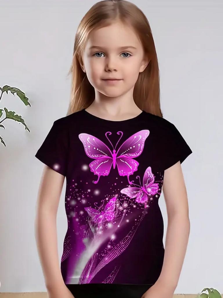 Abbigliamento Bambina Vestiti Bambina Maglietta Manica Corta Bambina Stampa Farfalla Carina Kawaii Girocollo Top Bambina Vestiti Estivi Bambini