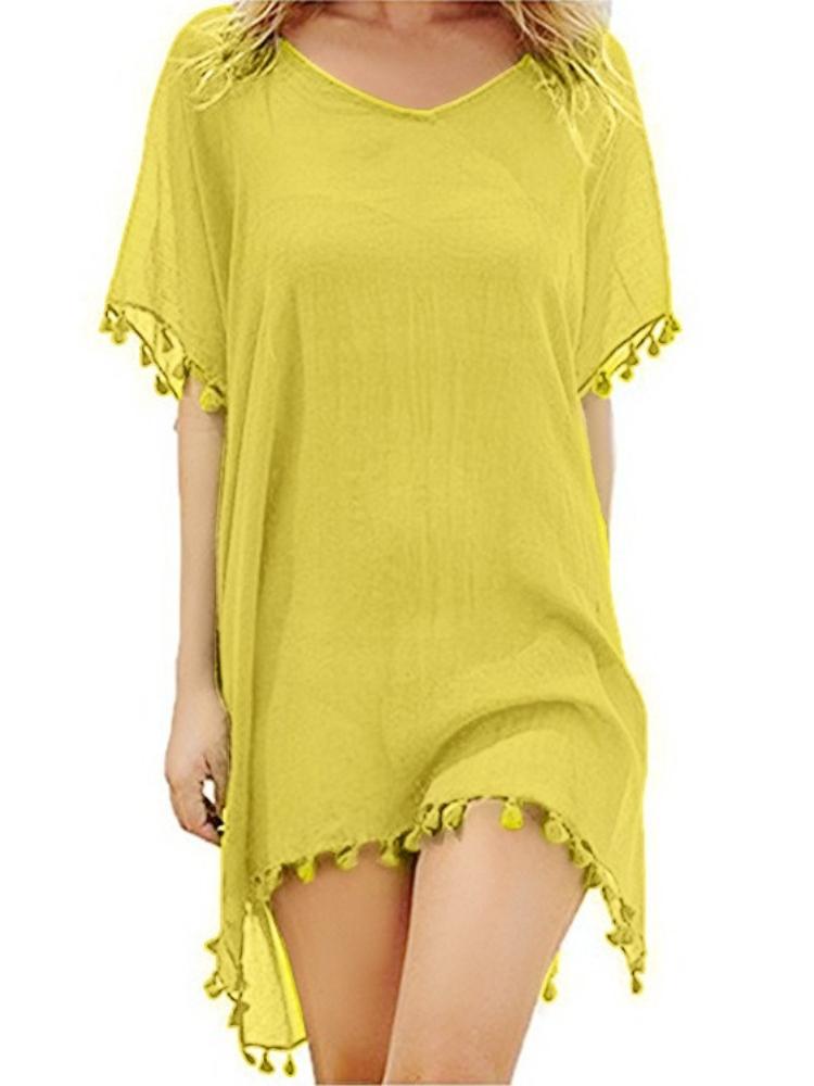 Women's Round-neck Loose Small Broom Fringed Chiffon Dress Beach Coverall Large Size Sexy in Stock