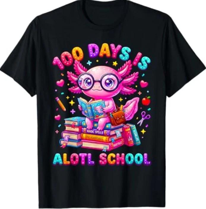 100 Days is Alotl School Axolotl Girls 100 Days of School T-Shirt XL